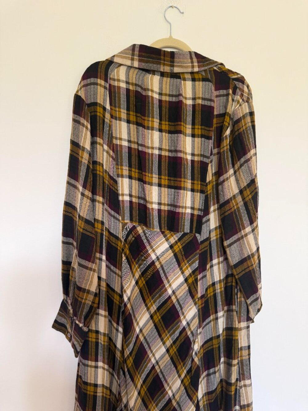 Natural Life Plaid Long Sleeve Shirt Maxi Dress Boho Chic Whimsigoth Brown - XL - Picture 9 of 10